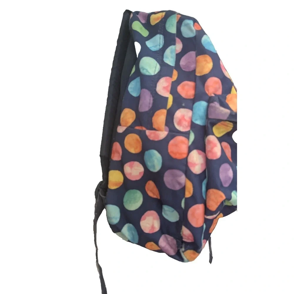 Jansport Backpack Polka Dots Navy Blue 2 Zipper Pockets large sports school